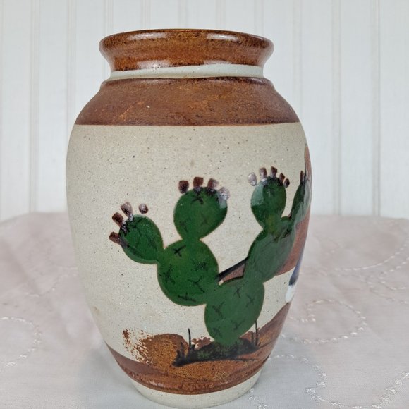 Pottery Vase Cactus Siesta signed Mexico - Picture 3 of 8